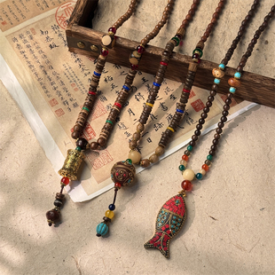 尼泊尔复古民族风铜珠藏经筒项链藏式木珠新中式文艺异域藏服配饰