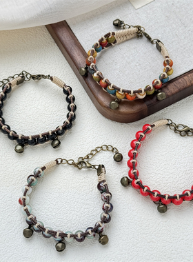 手工编织陶瓷铃铛小清新风格手链