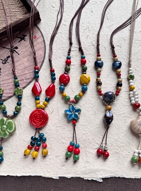 国风新中式复古陶瓷项链毛衣链