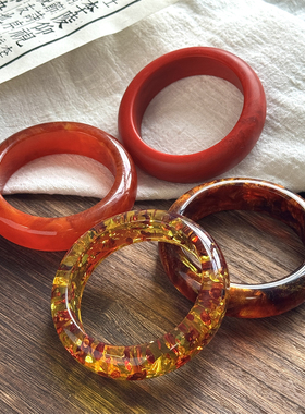 复古新中式花珀蜜蜡手镯