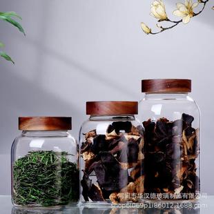 直销大容量螺旋口高硼硅玻璃密封罐食品级相思木盖透明玻璃陈 新款
