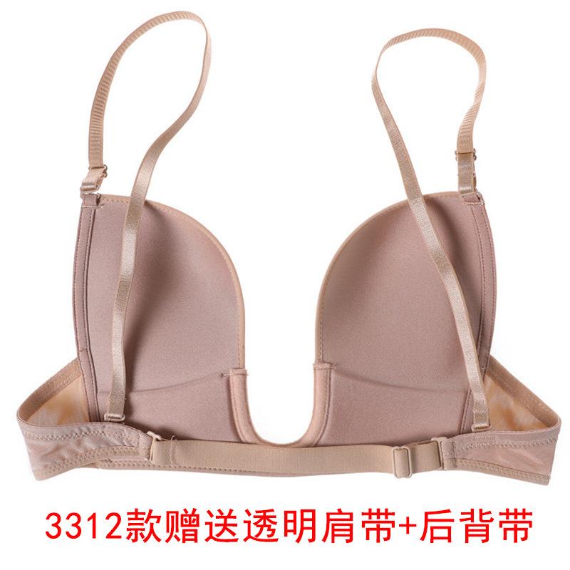 新款直销欧美深U性感聚拢透气无钢圈女士内衣背心式无痕美背婚纱