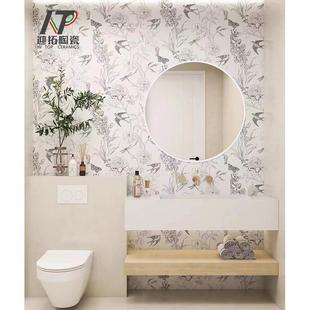 新款直销柔光连纹大板花砖600x1200奶油风兔子花鸟植物墙砖浴室厕