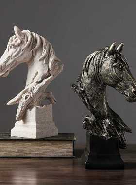 新款直销欧式复古马头摆件创意摆件家居书房样板房玄关桌面酒柜树