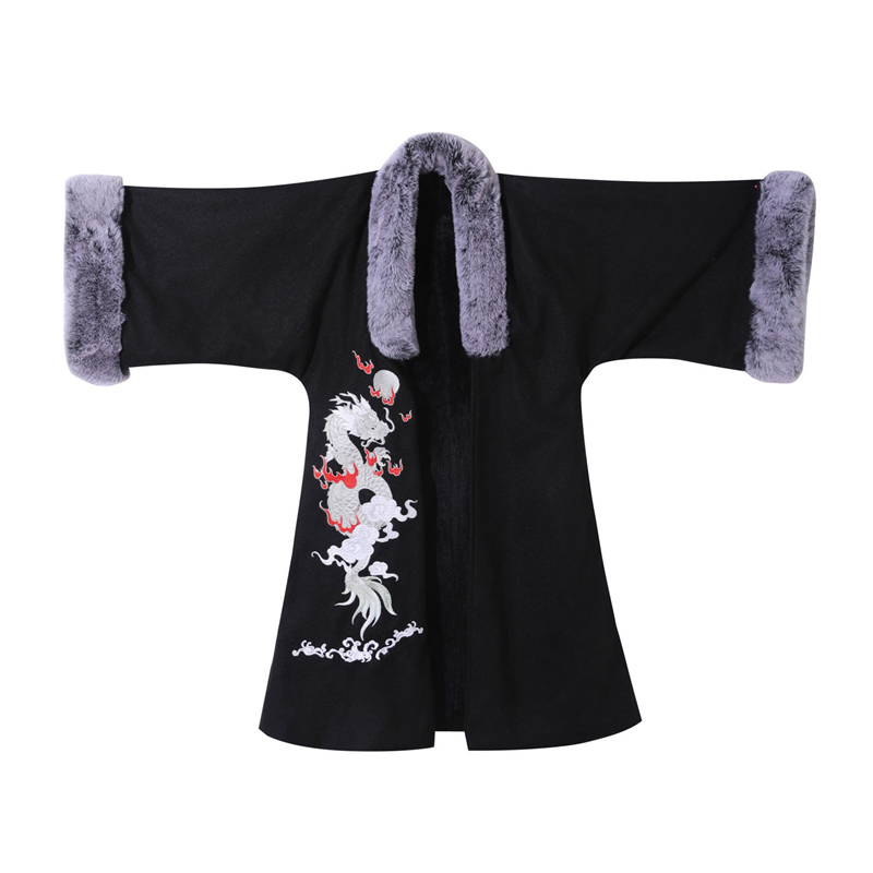 汉服披风男童原创保暖加绒加厚对襟袍男孩亲子装冬季汉服裘衣披袄