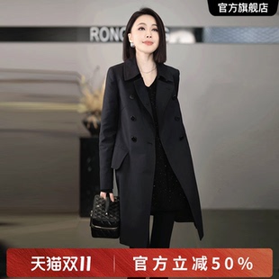 溶溶【摩登身姿】RONG新款翻领收腰赫本风双排扣风衣外套女NARA-W