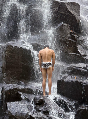 「黑皮诱惑」aussiebum时尚字母泳裤游泳短裤男士泳裤性感平角