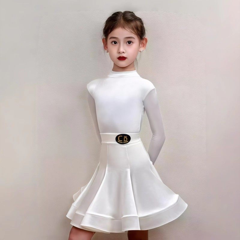 拉丁舞服女童规定赛大摆裙套装冬