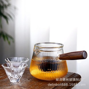 玻璃茶壶泡茶侧把壶o温茶煮茶器玻璃茶具木把过滤电陶炉煮茶壶