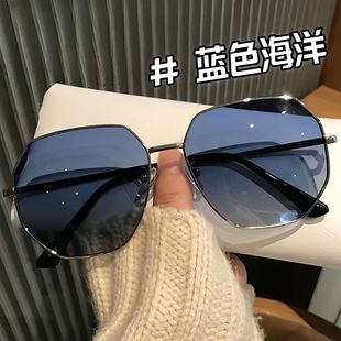 新款透明蓝色偏光太阳镜女高级感多边形大框显脸小百搭防晒墨镜男