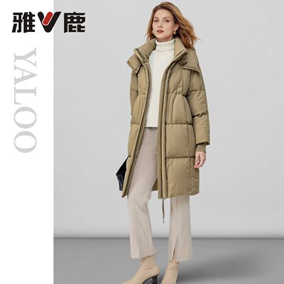 雅鹿冬季中长超保暖连帽女羽绒服