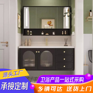 LED智能镜实木浴室镜柜收纳 浴室柜陶瓷一体盆卫生间洗漱台一体柜