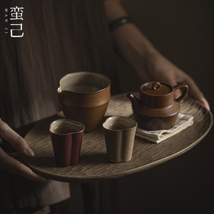 陶瓷茶盘家用茶具干泡盘壶承茶道配件诧寂风粗陶茶具收纳 蛮己日式