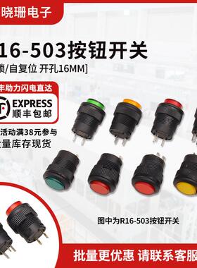 按键/按钮开关R16-503带灯复位/自锁式红/绿/黄色4脚/2脚
