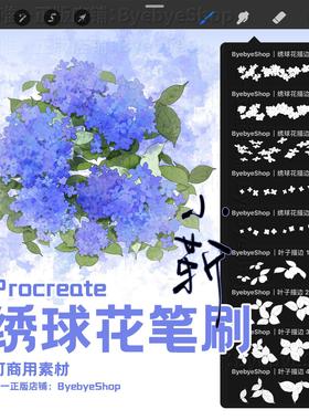 【3.0】Procreate绣球花笔刷 可商用花卉素材 涂鸭笔刷