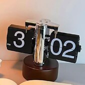 网红创意复古木质翻页时钟自动机械翻页钟胡桃木座钟桌面实木时钟