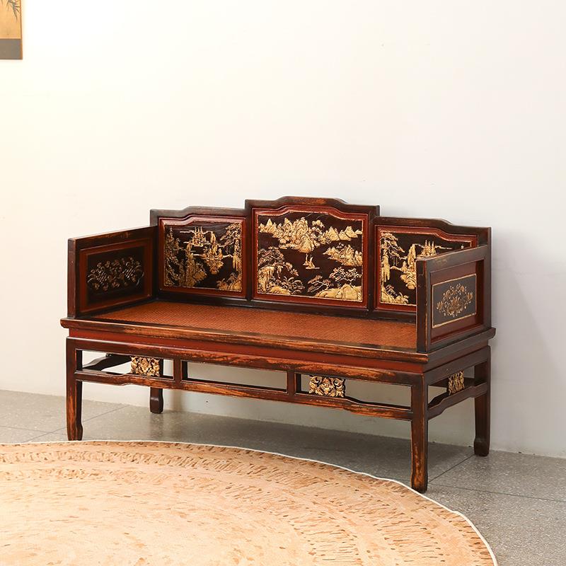 侘界古典实木家具罗汉床客厅小户型沙发双人榻复古雕花藏式贵妃床