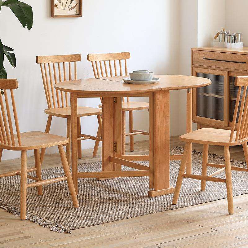 红橡木折叠餐桌椅实木客厅书桌橡木伸缩红橡木方桌北欧小户型圆桌