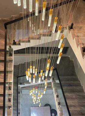 LD后现代E楼LEJ梯吊灯水晶奢墅复式楼客厅旋转楼梯别间轻长吊灯