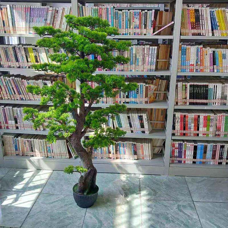 仿摆真迎客松盆景件假罗树汉松树blecMaly塑料花盆植栽物室内装饰