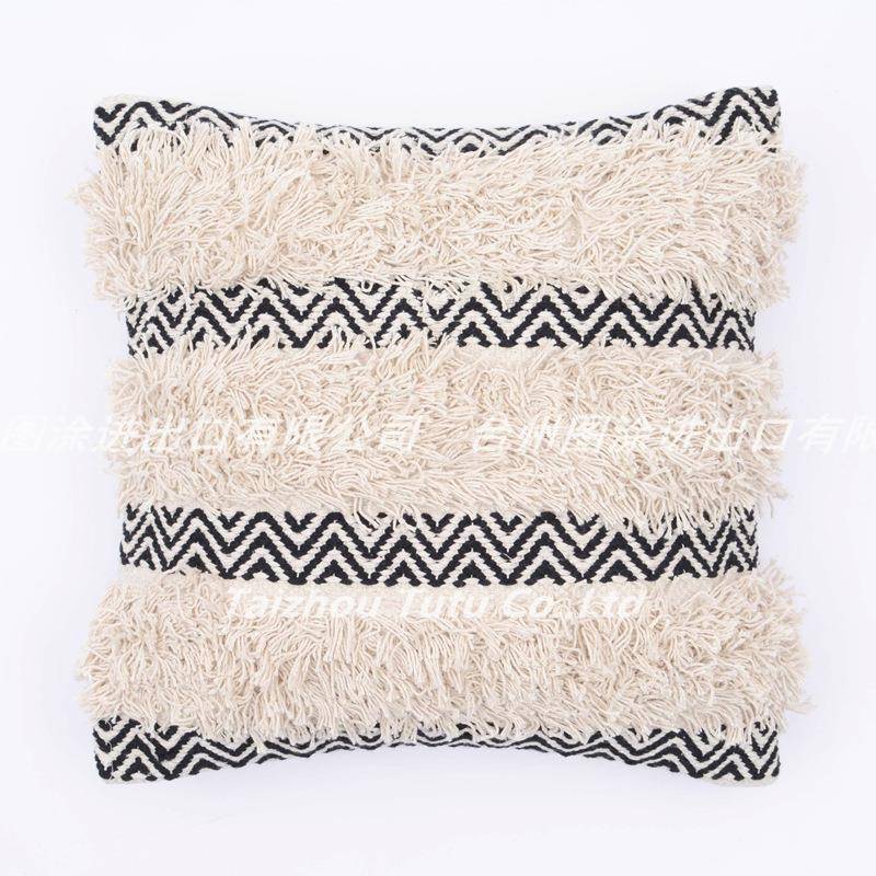 图涂|IKM黑织白进空间印度口手编抱枕工现代简约别墅客厅沙发靠垫