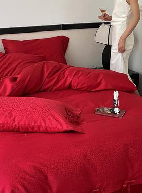 A类新100支长绒棉提花婚NCF庆四件结套红色婚陪嫁款房纯棉四婚季