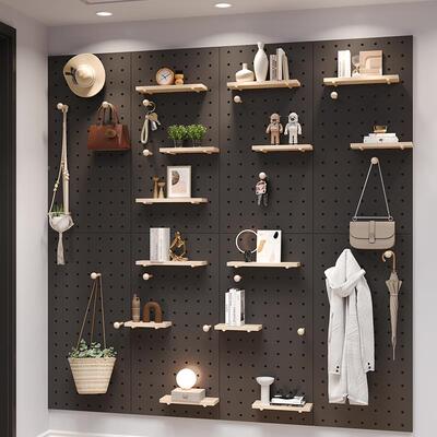 W8实洞板物架挂板入置户门口玄关墙面上定HHP制全身镜洞子木收纳