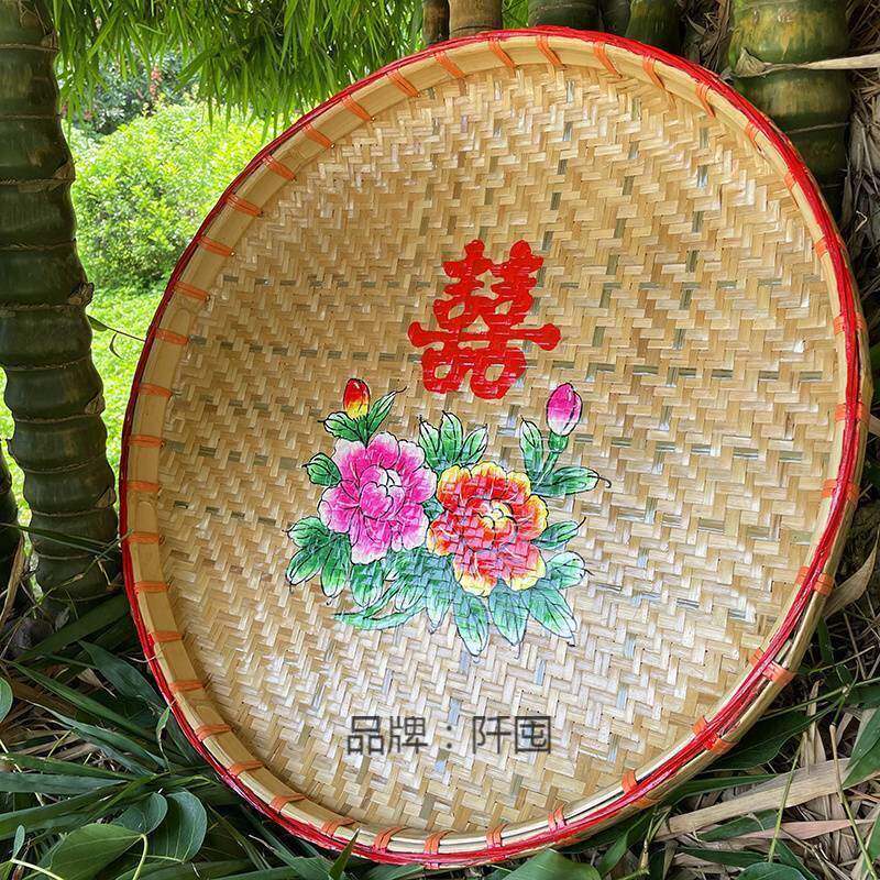 婚庆用品潮汕胡竹竹NLX簸箕晒竹筐出花园晾竹箶绘画竹玄关挂盘壁