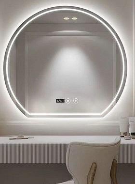 简约圆形浴镜室镜梳LVR台子led灯店铺家妆妆用智能桌面发光镜柜化