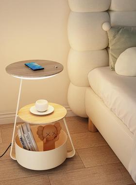 奶油边卧室床头柜HTF台一体客厅沙发几落地灯无线充风电灯氛围立