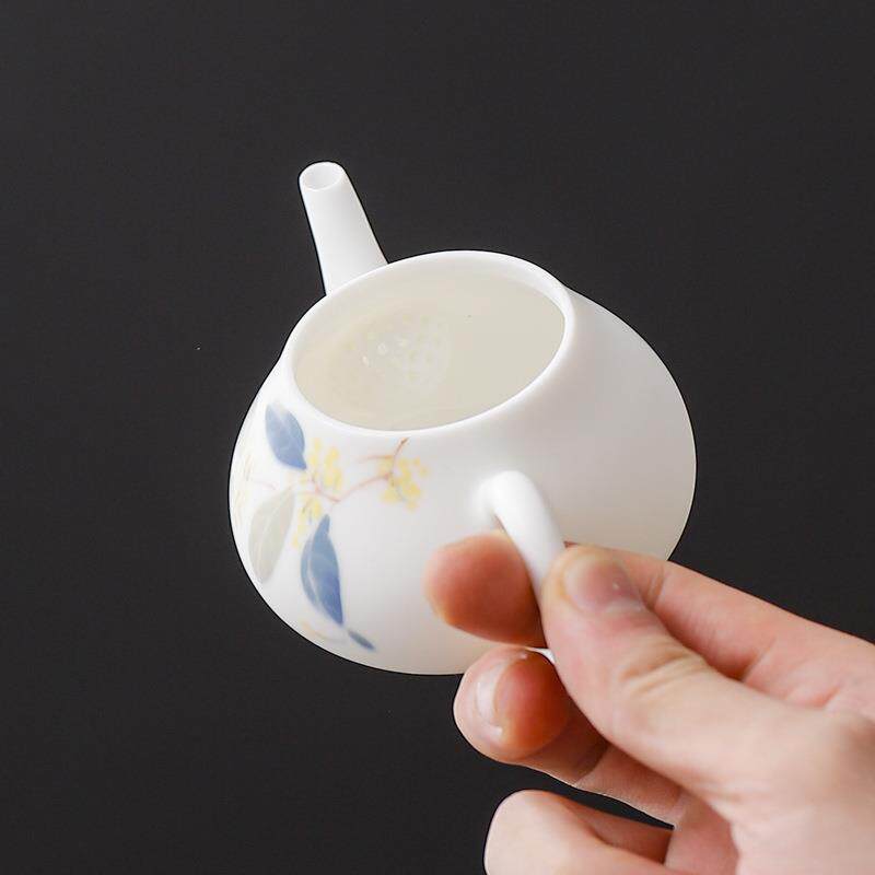 VUX乐佳白小瓷纯手桂花瓷茶壶哑光釉家绘用复古号单壶泡茶壶陶手