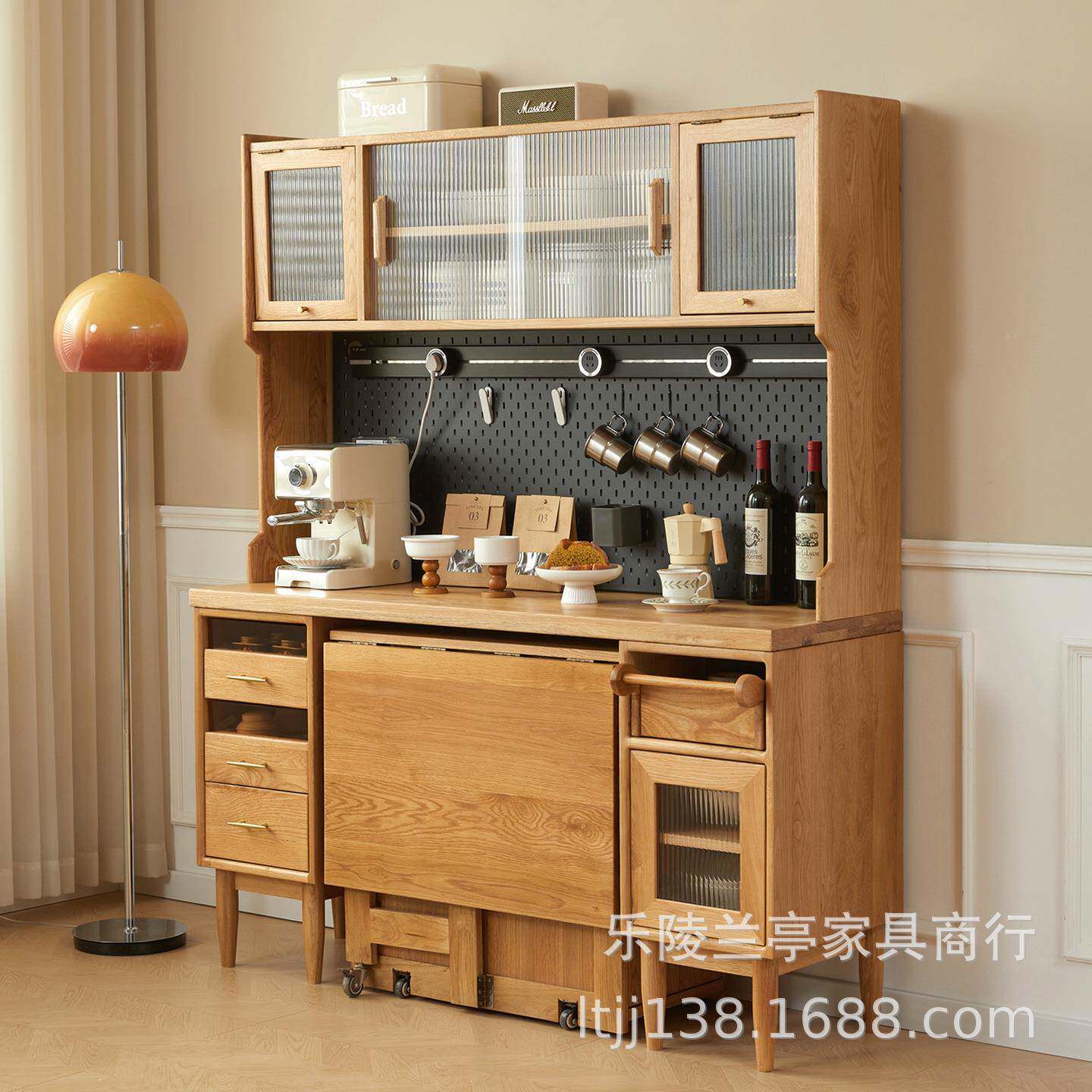 北美进口白橡木一2025651体靠墙伸缩折叠餐边现桌餐柜户代简约小