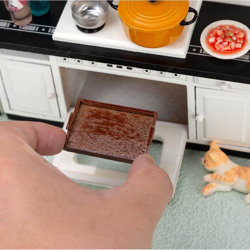 娃娃玩屋dOMAollhouse房过家微厨缩食模型白色现代厨房家柜子三件