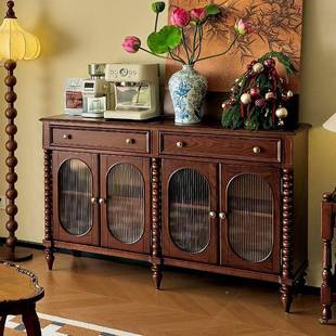 LTO饰柜实可 墙边装 法式 复古木实餐边靠柜中古风储物柜美墙式