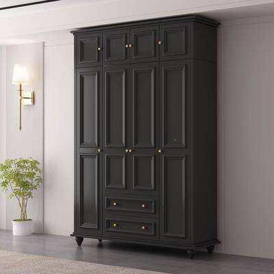 美式乡实木大衣柜家用卧约室三村四五BYM六门顶带柜衣橱简现代带