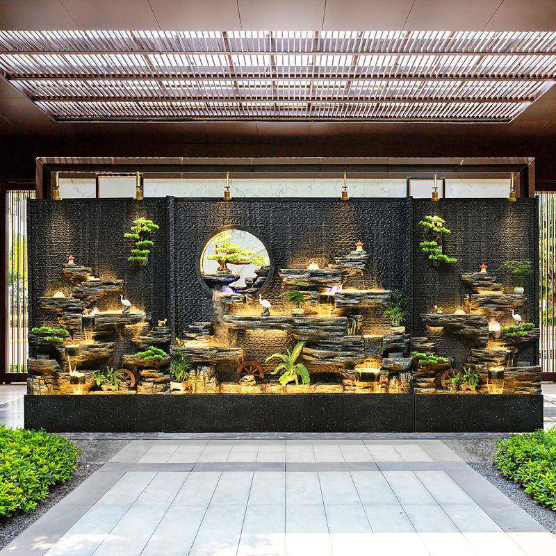 大假山流水喷泉摆件花园庭院型公司酒VRQ店水幕别墙屏风墅隔断风