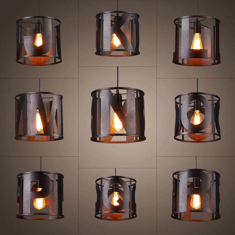 母lft工业风餐厅吧台高温烤走漆英文字创意吊灯77068复古怀旧楼梯