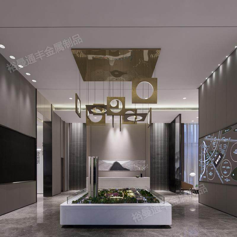 新式风格售中处屏楼风效果图设计办GIG室不锈钢玻璃公隔断屏风