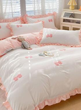 夏公风蝴蝶床四件上套主床笠款刺绣春被套床OJM单水洗