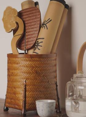 竹编桶茶桶六君子茶插则茶针茶夹收纳整桌理面笔筒VXD花竹筐