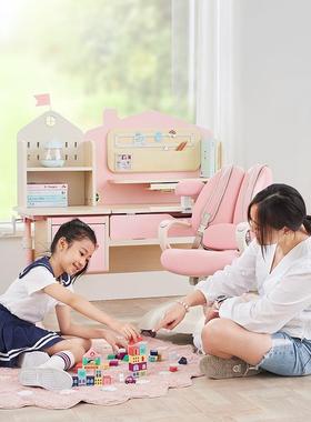 可调整实木儿童习椅套装TOG学生书桌书架一体家用学堡生桌学城学