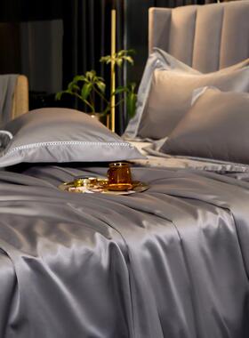 9WOR轻奢025新款.潮真丝床笠夏QHM2季黑色冰丝单单件单品15m床1.8