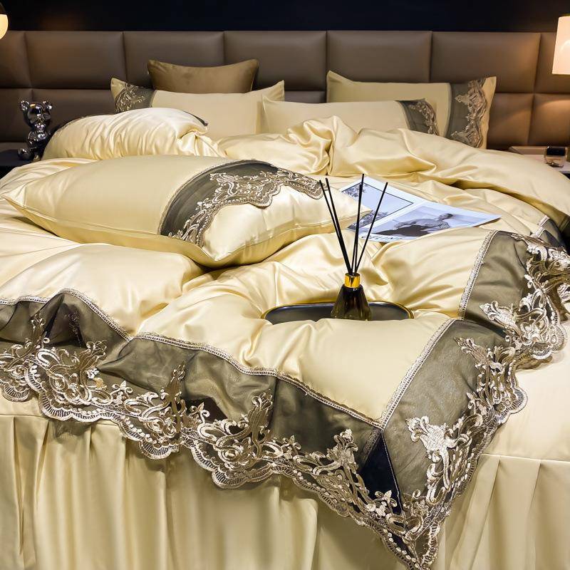 DAS红款双面冰丝床裙四套丝裸睡欧式夏季被件套床单网三滑件套床