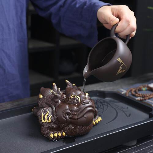 号大招玩财蟾紫砂茶金宠BEE摆件可养三足蟾蜍茶盘茶家居牛蟾装饰