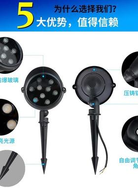 WLED户防外插DUQ泥灯庭院园水公照树插地灯912W高亮度斜盖圆形地