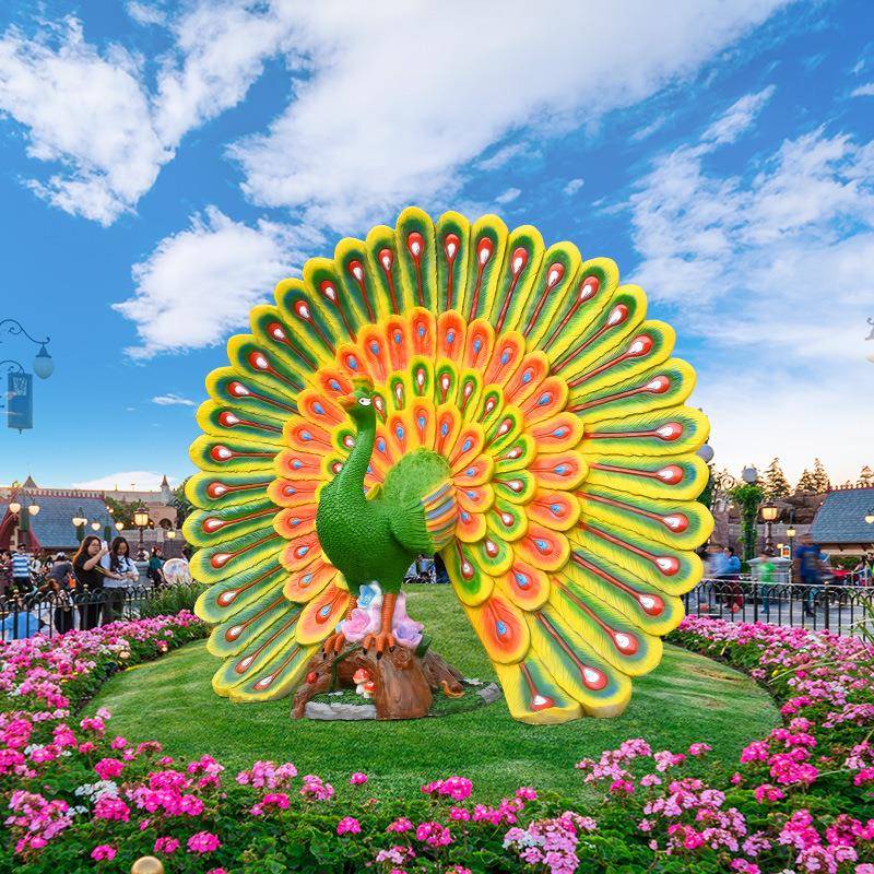 户外KZR大型玻璃钢雕塑仿真绿雕孔摆花园景区酒雀庭院园件林装饰