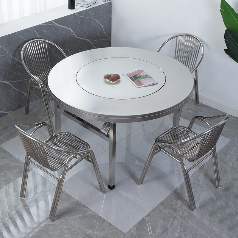 不锈钢大IXH圆桌带转饭店直餐桌面不锈盘钢折叠免桌安装流动酒席