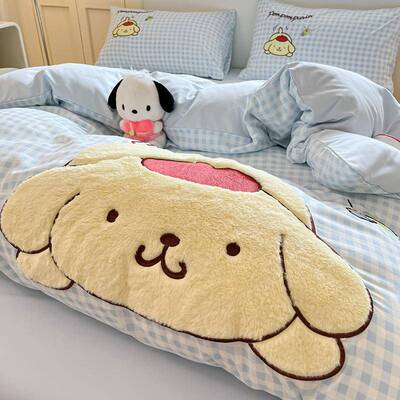 布丁JAJ25122狗A类水洗绣棉刺儿卡通床上三件套可爱被套单床人童