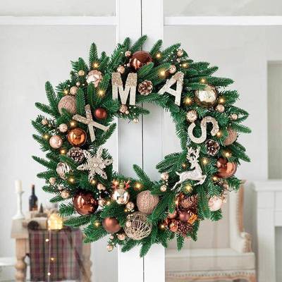 跨境圣诞花环门挂5/6CM0圣诞装饰品圣诞树藤条494场挂饰景布置0门
