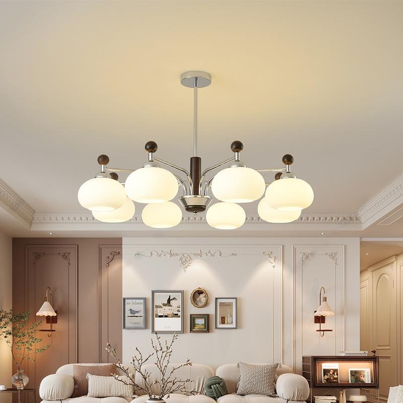 美式客厅吊灯古胡桃复木色柿子中主古玻房璃灯具书餐厅HLR房间卧